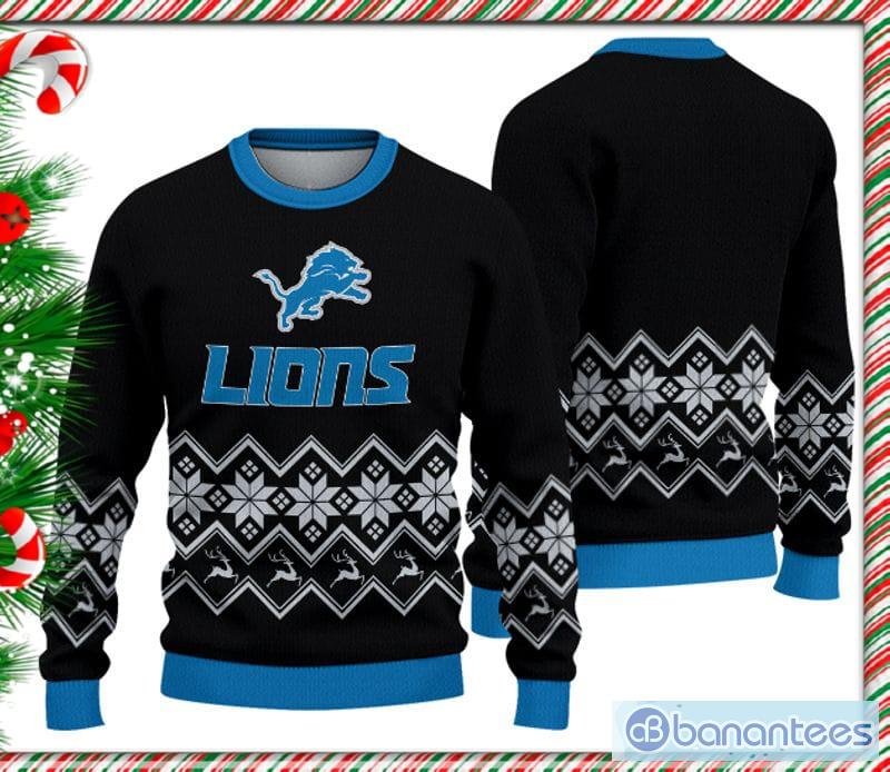 Detroit Lions Basic Pattern Ugly Christmas Sweater - Banantees