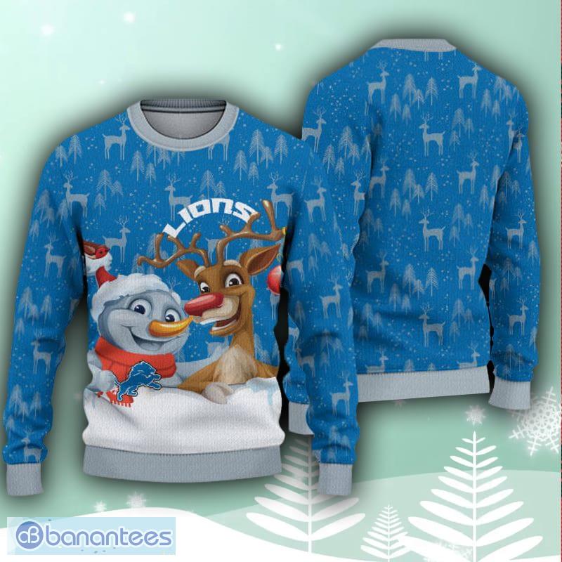 Detroit Lions Christmas Cool Reindeer 3D Ugly Christmas Sweater