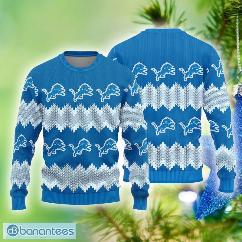 Detroit Lions Logo Knitted Snowflakes Pattern Ugly Christmas