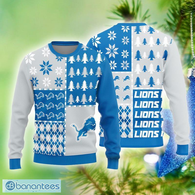 Detroit Lions Logo Knitted Pine Trees Pattern Ugly Christmas Sweater - Detroit Lions Logo Knitted Pine Trees Pattern Ugly Christmas Sweater