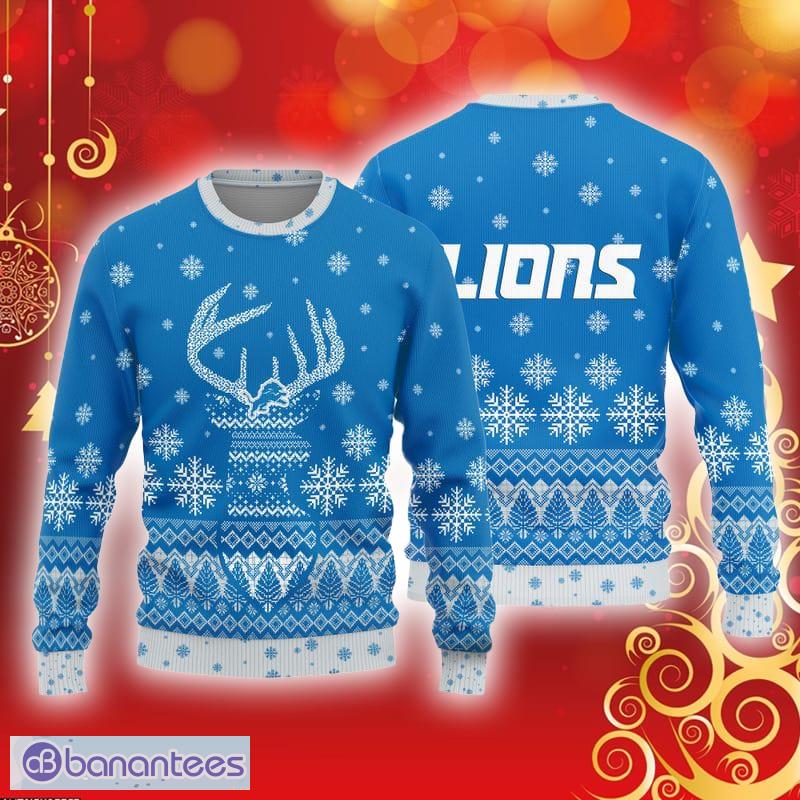Detroit Lions Logo Knitted Reindeer Ugly Christmas Sweater - Detroit Lions Logo Knitted Reindeer Ugly Christmas Sweater