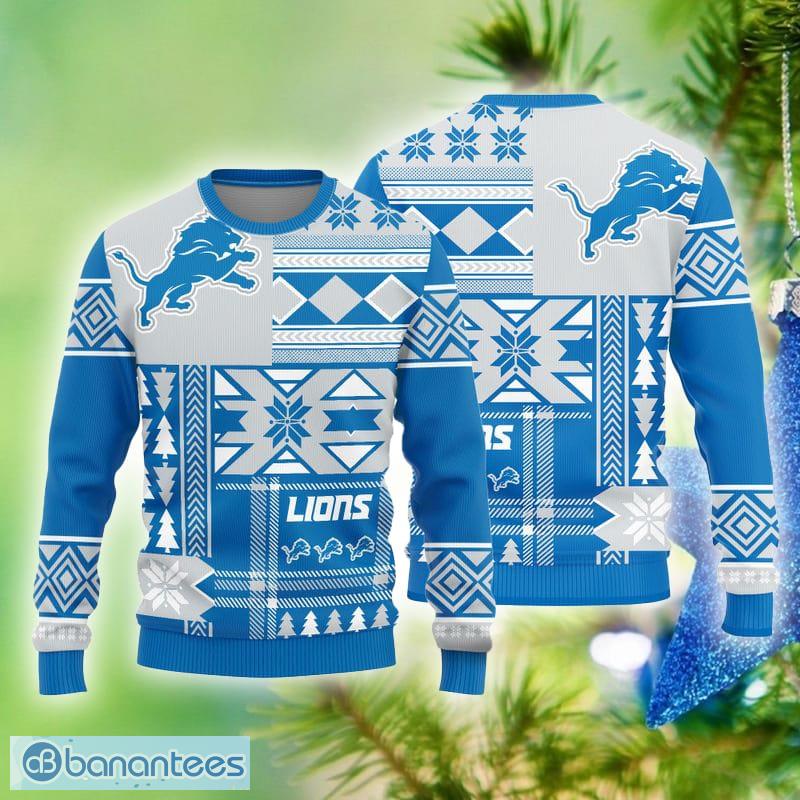 Detroit Lions Logo Knitted Snowflakes Pattern Ugly Christmas Sweater - Detroit Lions Logo Knitted Snowflakes Pattern Ugly Christmas Sweater