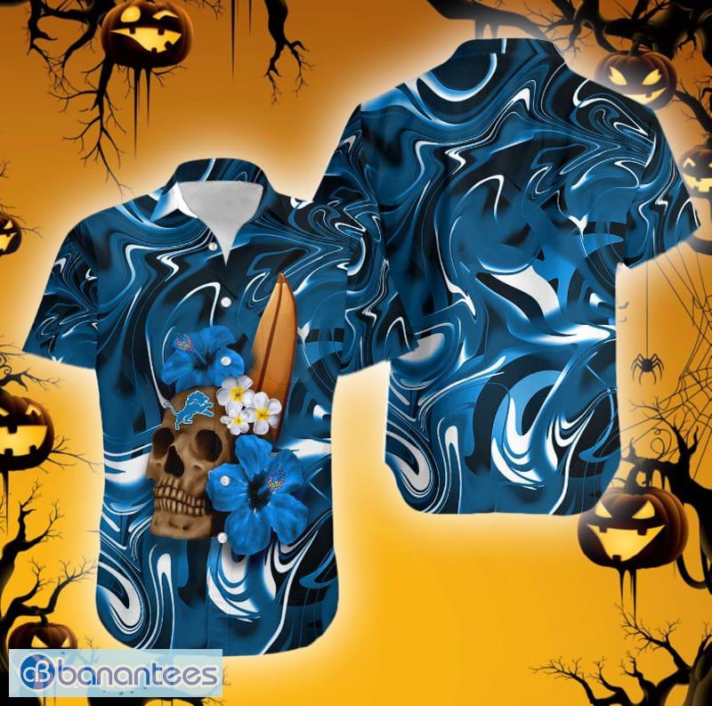 Detroit Lions Skull And Flower Halloween Hawaiian Shirt For Men And Women -  Banantees