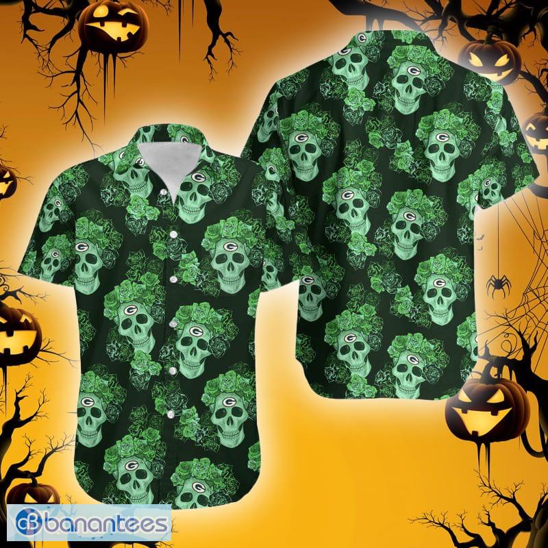 Green Bay Packers Skull Diamon Halloween Hawaiian Shirt For Fans - Banantees