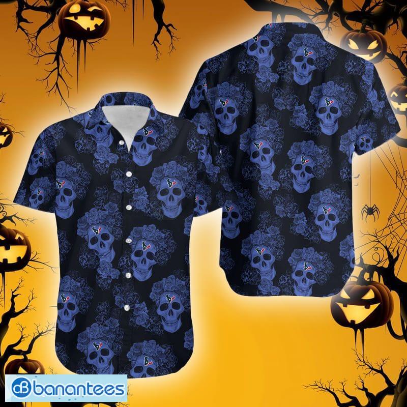 NFL Houston Texans Skull Leaf Halloween Fans Hawaiian Shirt Gift