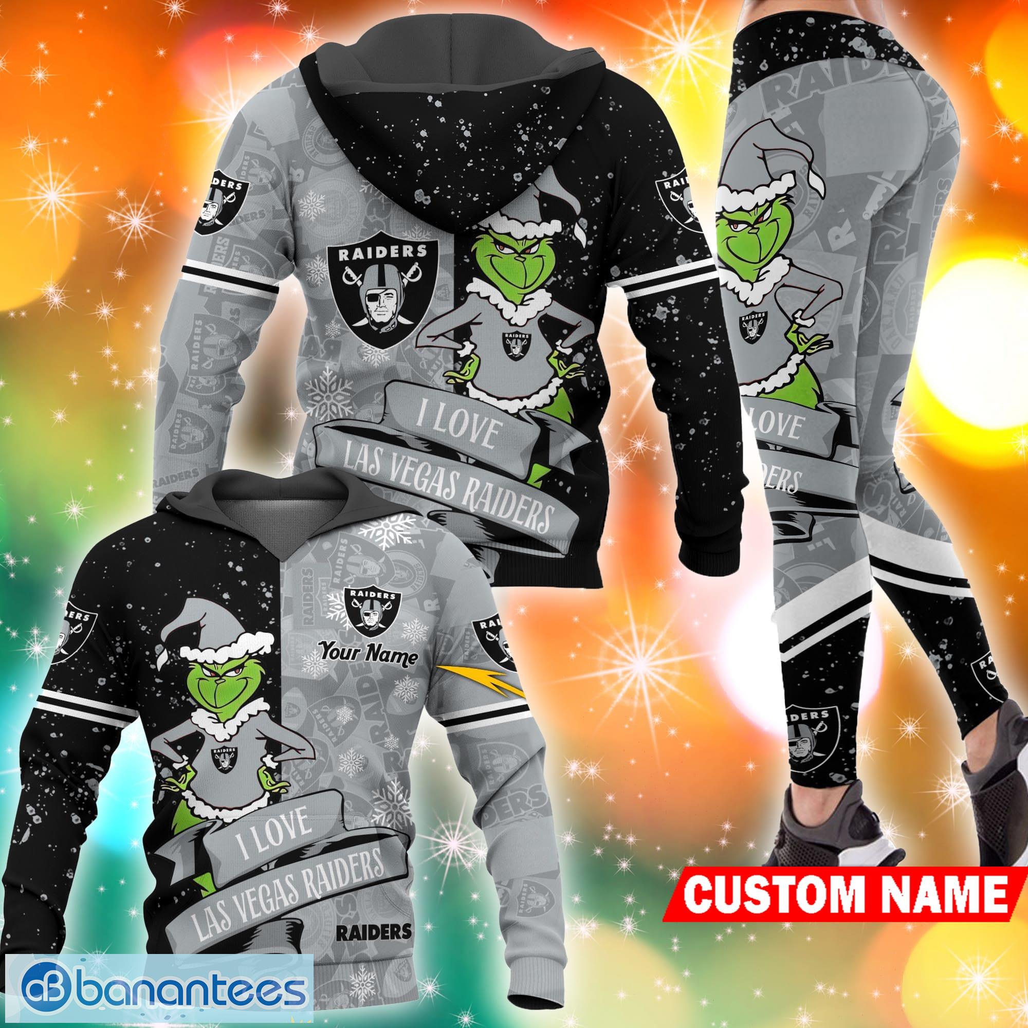 I Love Las Vegas Raiders NFL Grinch 3D Hoodie And Long Pants Set Gift  Christmas Personalized - Banantees