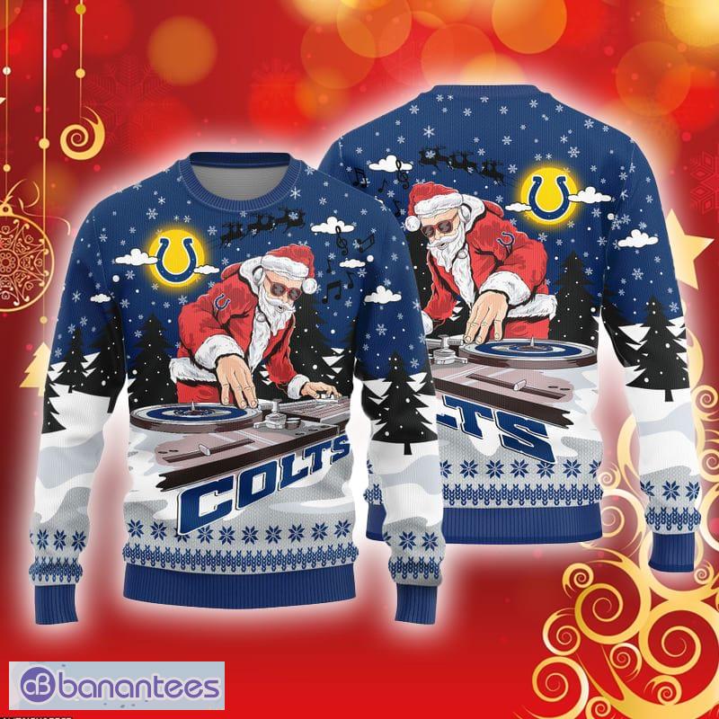 Indianapolis Colts Logo Knitted Funny DJ Santa Ugly Christmas Sweater - Indianapolis Colts Logo Knitted Funny DJ Santa Ugly Christmas Sweater