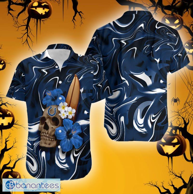 NFL Indianapolis Colts Skull Leaf Halloween Fans Hawaiian Shirt