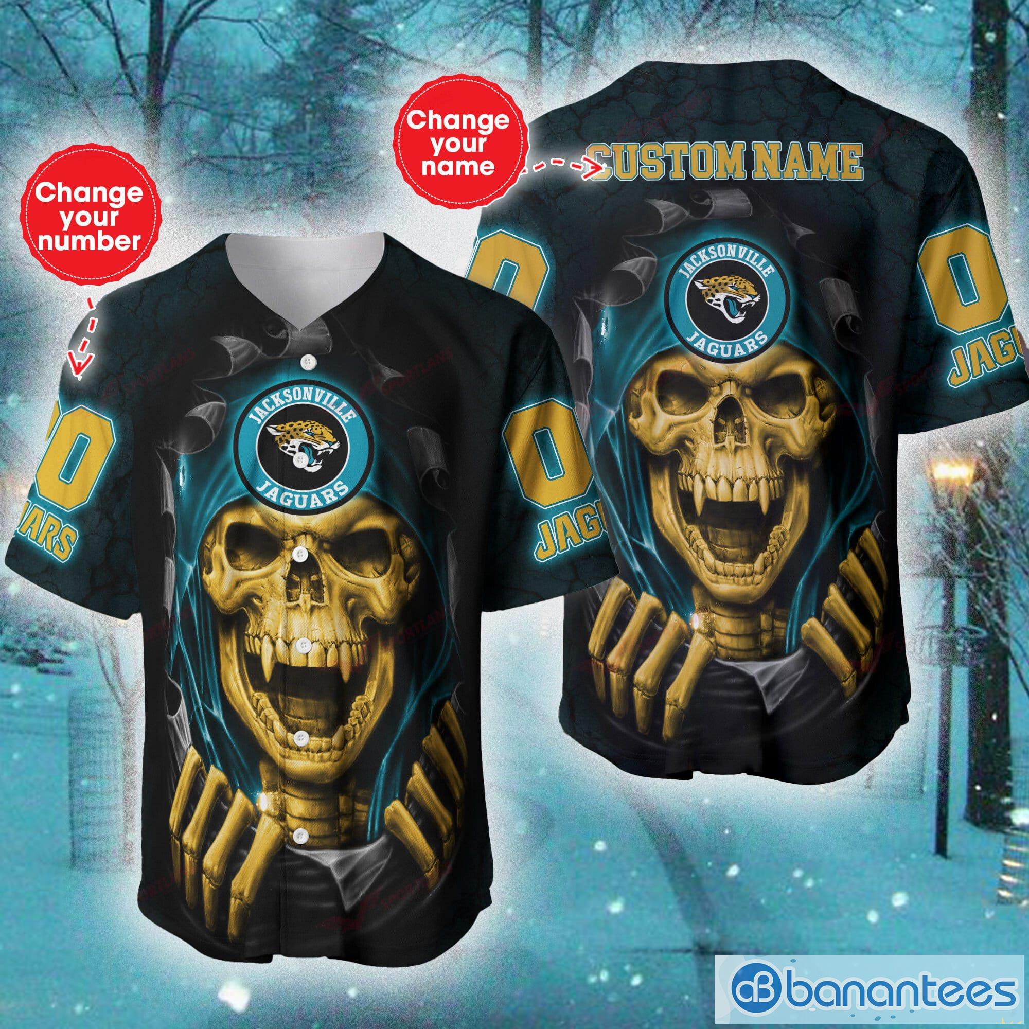 Jacksonville Jaguars NFL Baseball Jersey Shirt Skull Custom Number And Name  For Fans Gift Halloween - Banantees