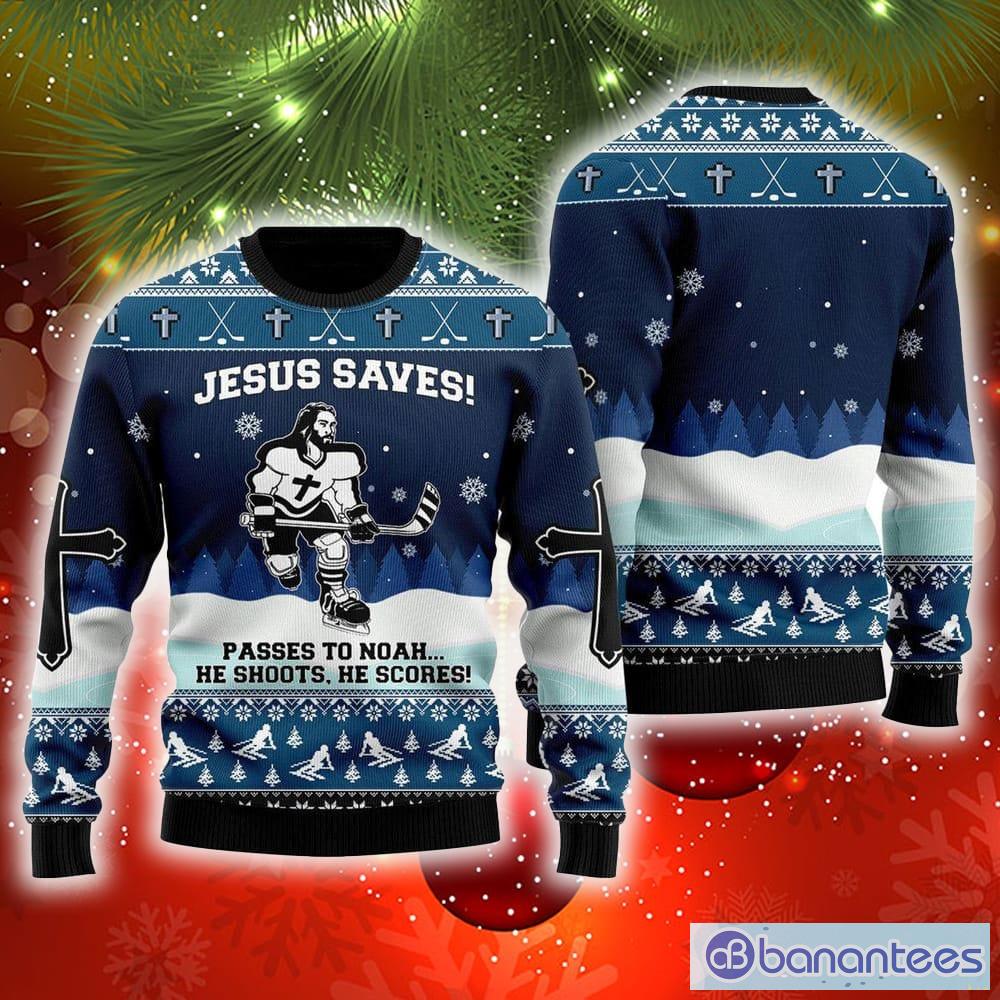 Jesus Saves Hockey Ugly Christmas Sweater