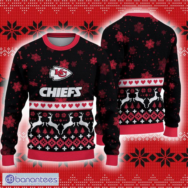 Kansas City Chiefs Christmas Snow Heart Pattern Ugly Christmas