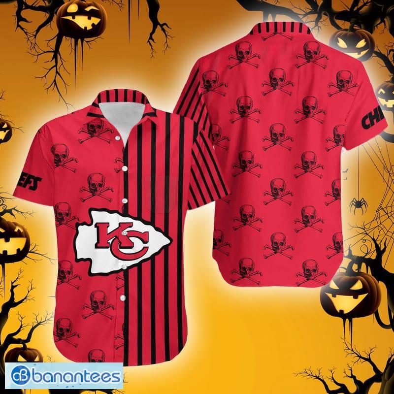 Kansas City Chiefs NFL Halloween Skull Tropical Team Spirit Hawaiian Shirt  Custom Name - Banantees