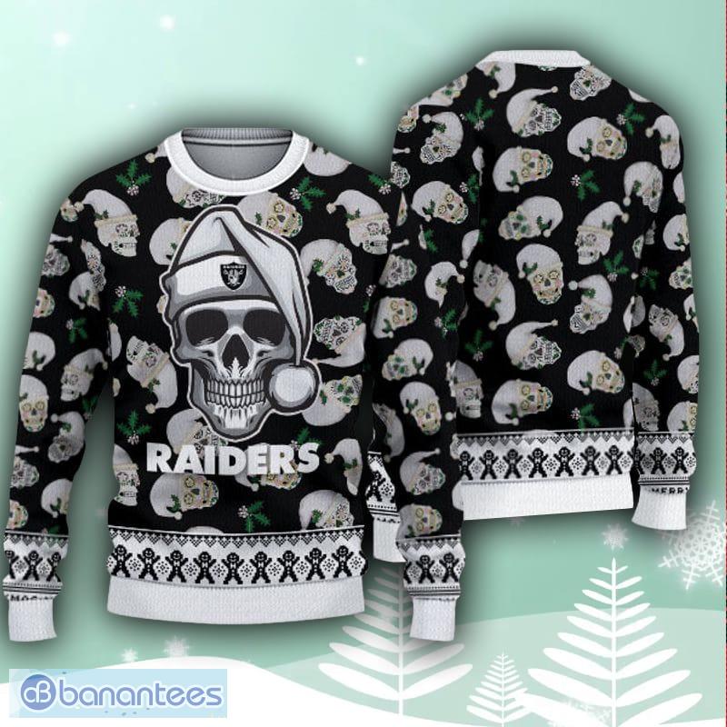 Raiders Skull Santa Hat Ugly Christmas Sweater For Fans