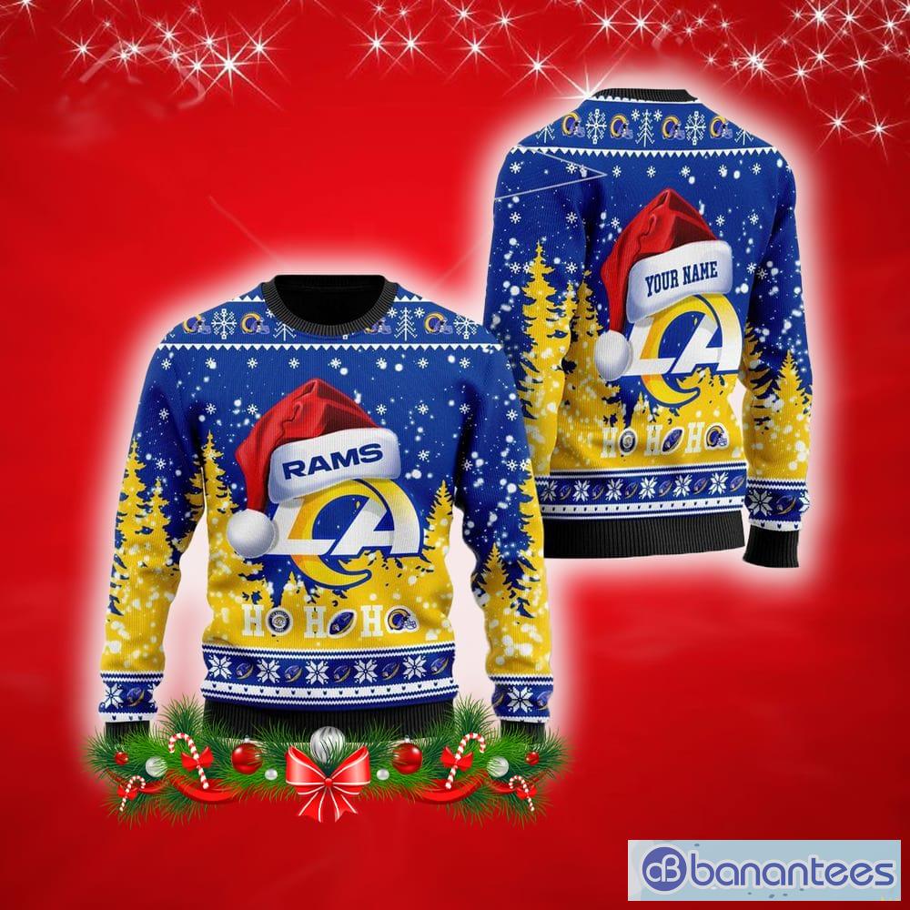 Los Angeles Rams NFL Symbol Wearing Santa Claus Hat Ho Ho Ho New Ugly Christmas Sweater For Men And Women Gift Fans - Los Angeles Rams NFL Symbol Wearing Santa Claus Hat Ho Ho Ho New Ugly Christmas Sweater For Men And Women Gift Fans