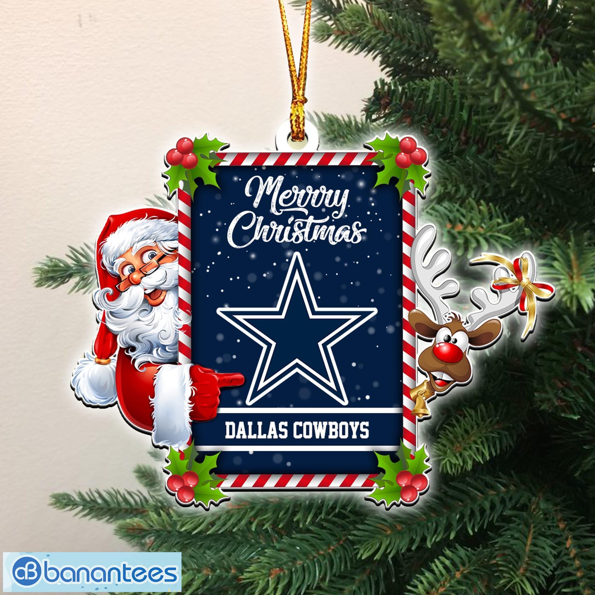 Merry Christmas Dallas Cowboys NFL Santa And Reindeer Ornaments - Banantees