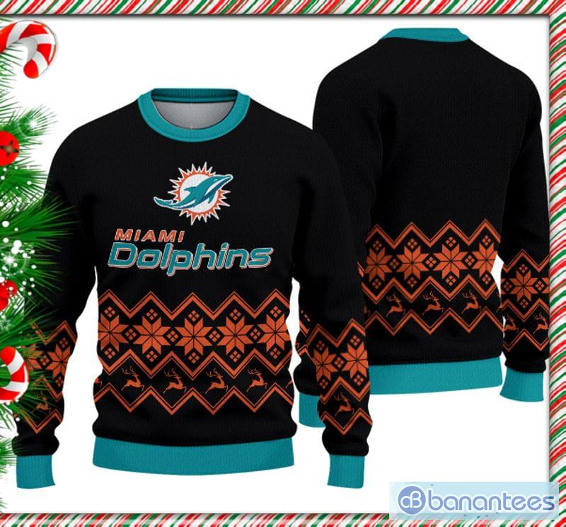 Sweater Snow Team Logo Miami Dolphins Ugly Christmas Sweater - Banantees