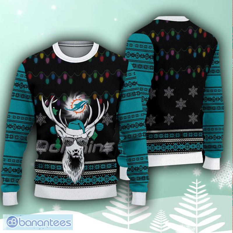 Snow Santa Pattern Logo Miami Dolphins Christmas Tree Ugly Christmas  Sweater - Banantees