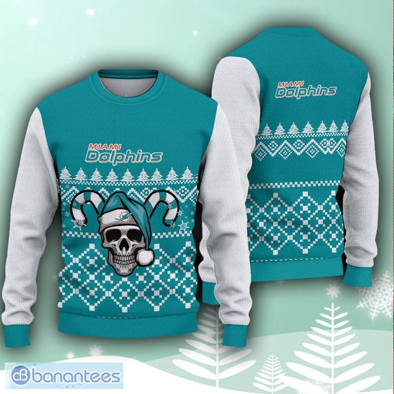 Miami Dolphins Logo Knitted Funny DJ Santa Ugly Christmas Sweater -  Banantees