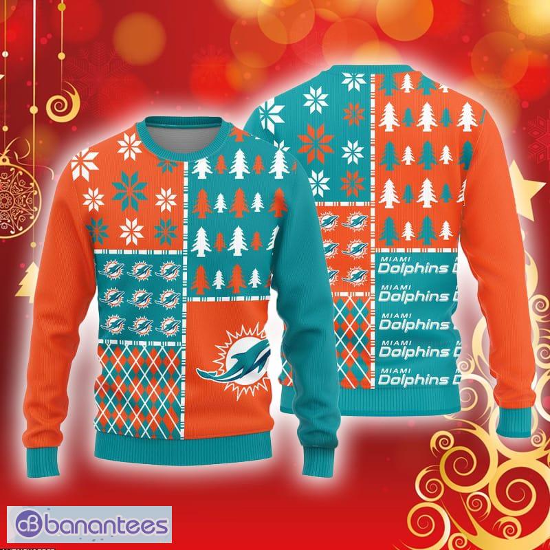 Team Logo Snowflake Pattern Miami Dolphins Ugly Christmas Sweater For Fans