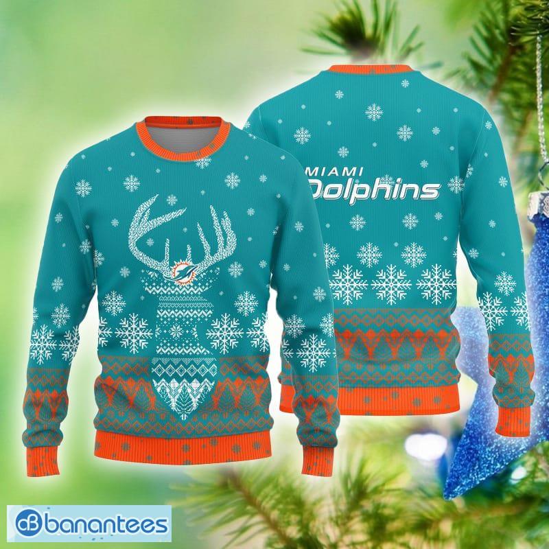 Miami Dolphins Logo Knitted Reindeer Ugly Christmas Sweater - Banantees