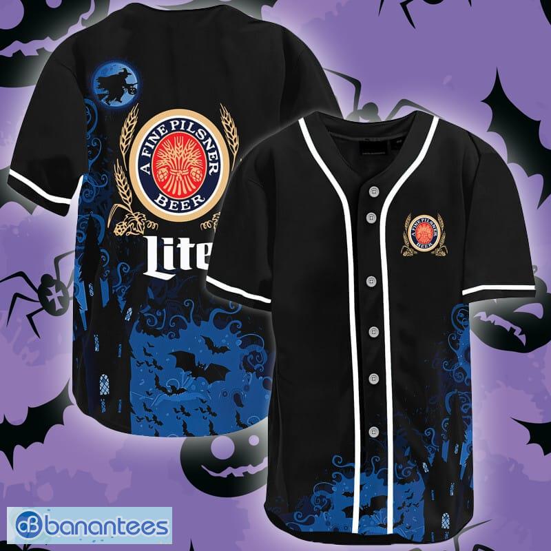 Miller Lite Black Halloween Witch Baseball Jersey Shirt - Banantees