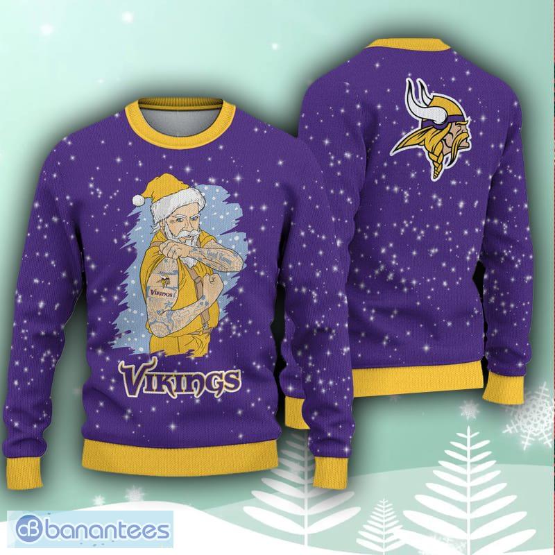 NFL Minnesota Vikings Custom Name Text Santa Down The Chimney Christmas  Gift All Over Print Ugly Christmas Sweater - Freedomdesign