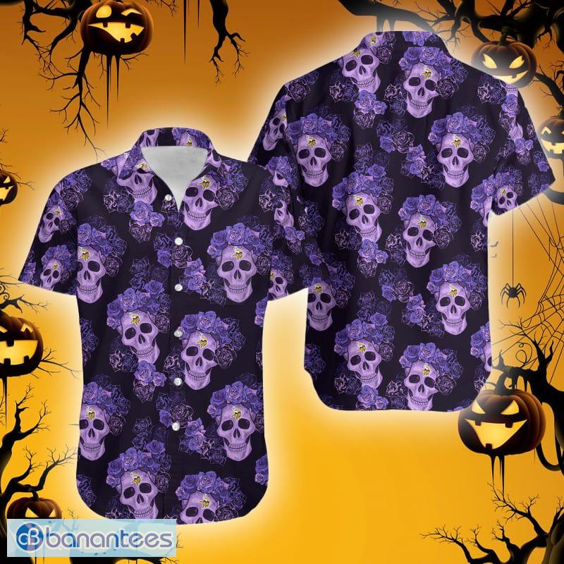 Minnesota Vikings Mystery Skull And Flower Funny Hawaiian Shirt Gift  Halloween - Banantees