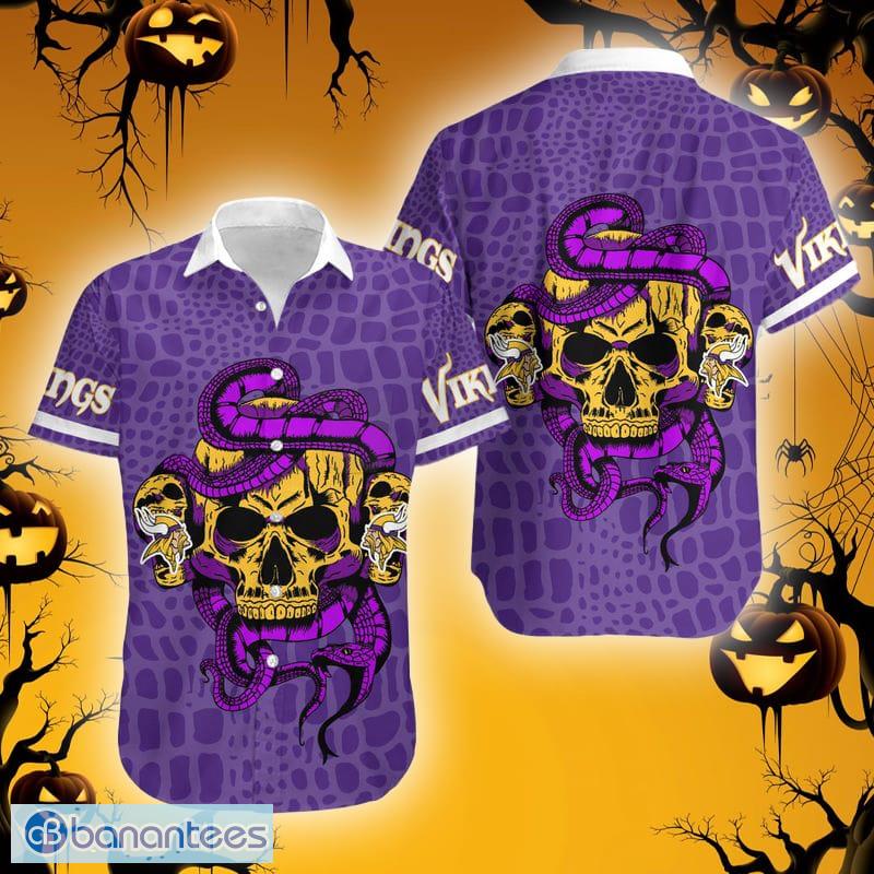 Minnesota Vikings Stripes and Skull Danger Hawaiian Shirt For Halloween -  Banantees