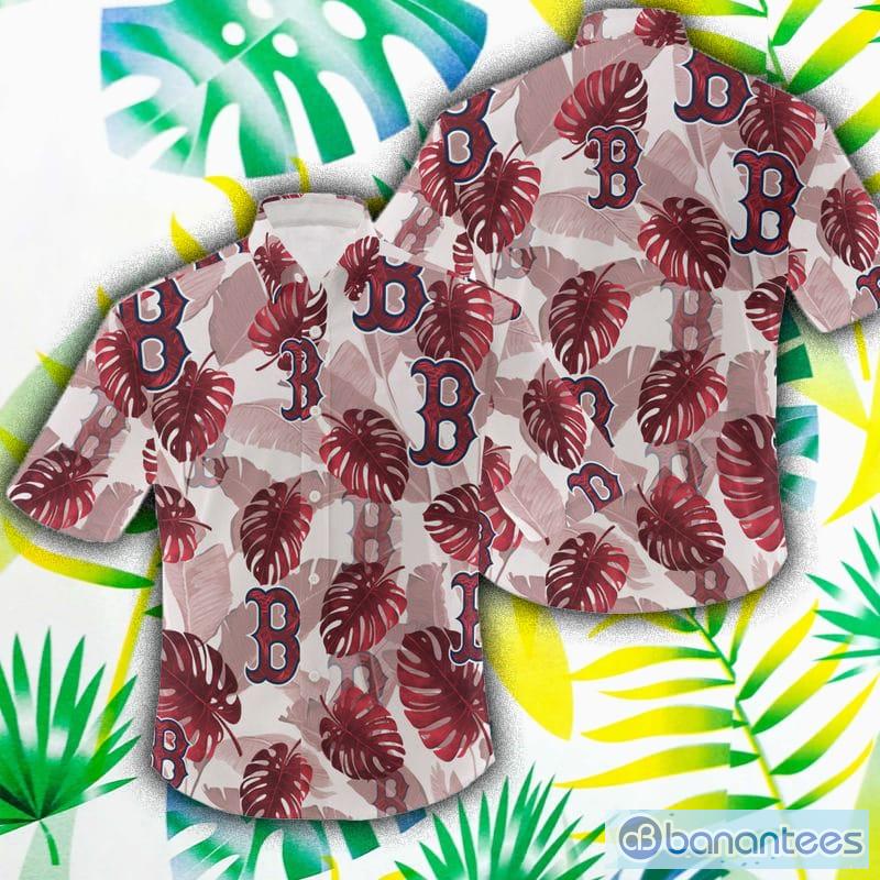 Boston Red Sox Logo And Green Leaf Pattern All Over Print Hawaiian