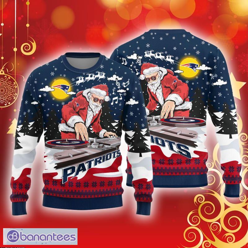 New England Patriots Logo Knitted Funny DJ Santa Ugly Christmas Sweater -  Limotees