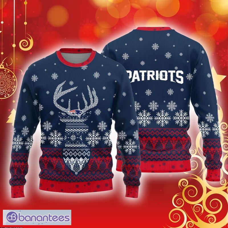 New England Patriots Logo Knitted Reindeer Ugly Christmas Sweater - teejeep