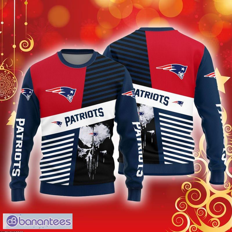 New England Patriots Skull Pattern Ugly Christmas Sweater - Banantees