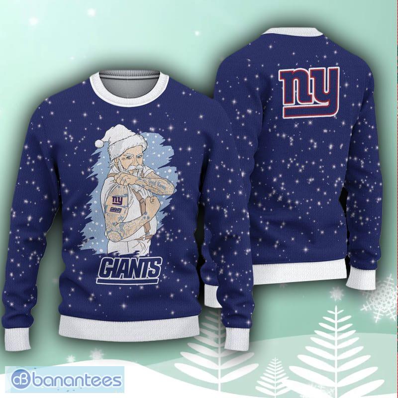 New York Giants Ugly Christmas Santa Claus Tattoo Xmas Sweater Stitch Gift  Mens Women