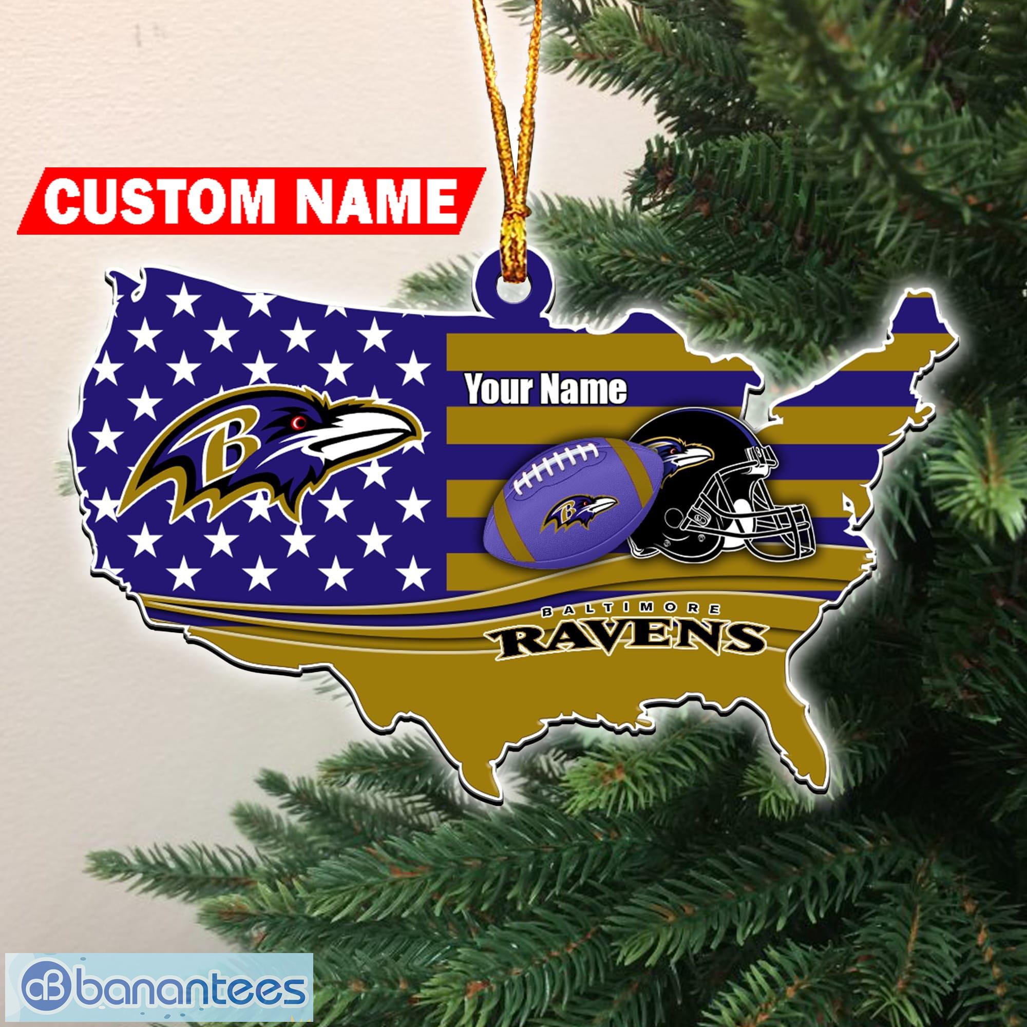 NFL Baltimore Ravens Flag Map US Personalized Christmas Ornaments - NFL Baltimore Ravens Flag Map US Personalized Christmas Ornaments