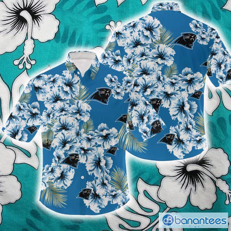 NFL Carolina Panthers Hibiscus Flower 3D Blue Hawaiian Shirt For Fans Gift  - Banantees