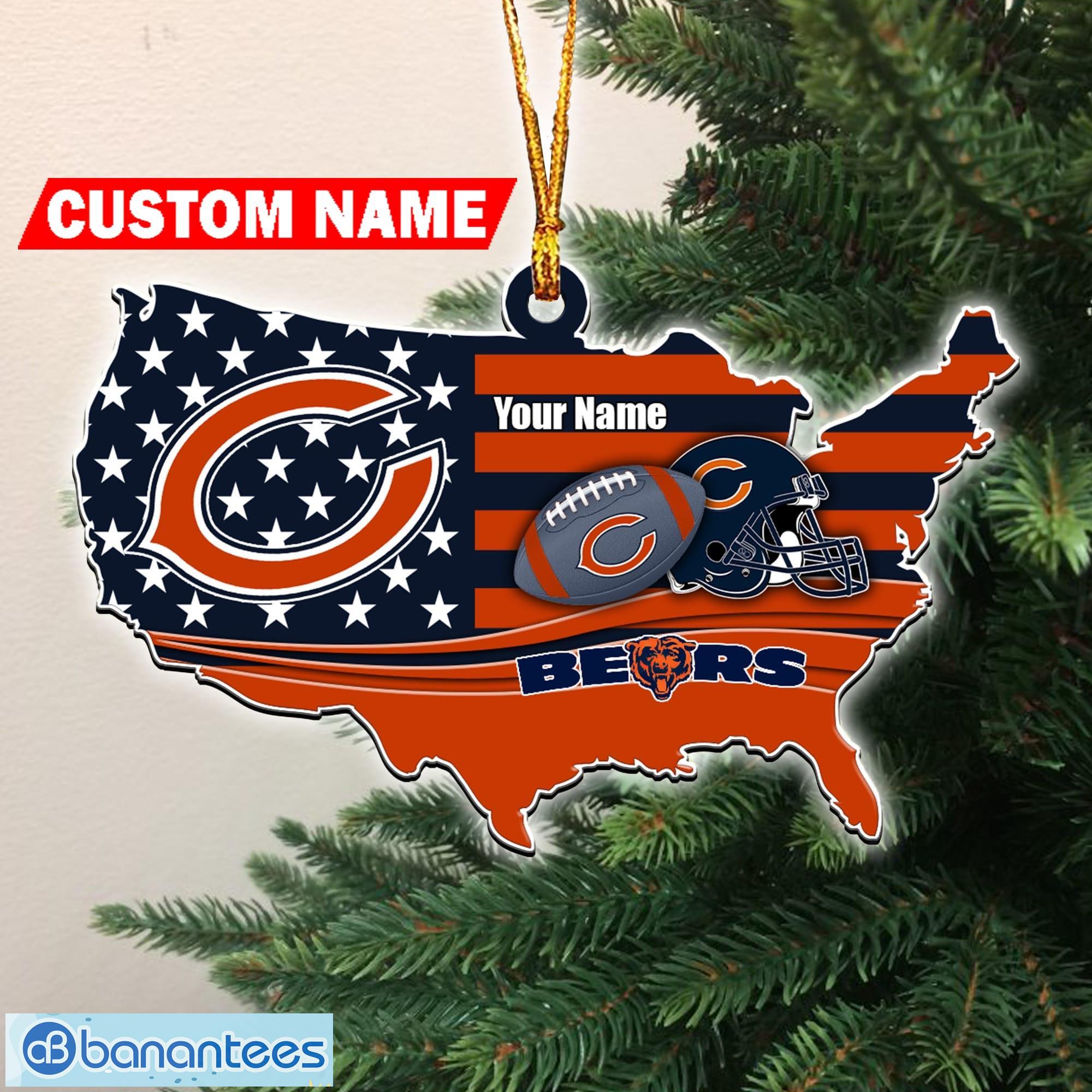 NFL Chicago Bears Flag Map US Personalized Christmas Ornaments - NFL Chicago Bears Flag Map US Personalized Christmas Ornaments