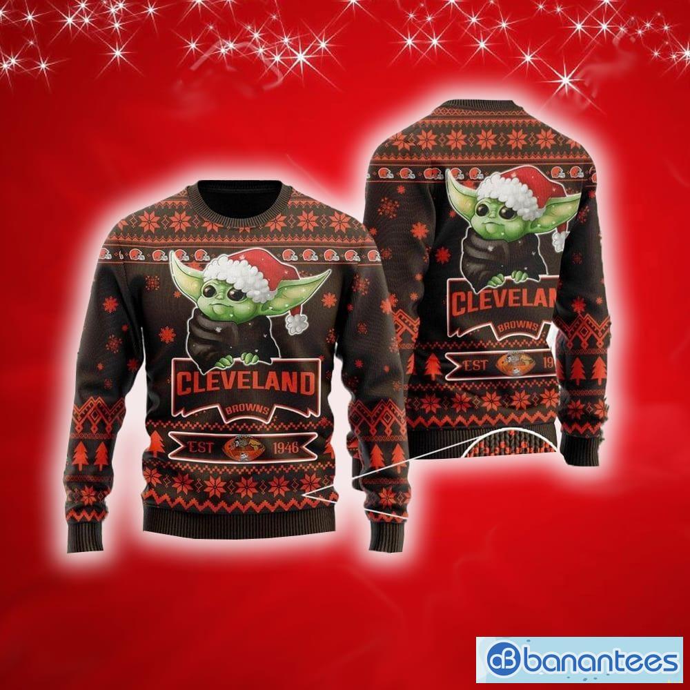 Cleveland Browns Cute Baby Yoda Star Wars 3D Ugly Christmas Sweater Unisex  Men and Women Christmas Gift - Banantees