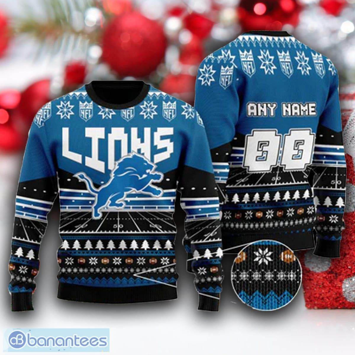 Custom Name And Number NFL Detroit Lions Team Ugly Christmas