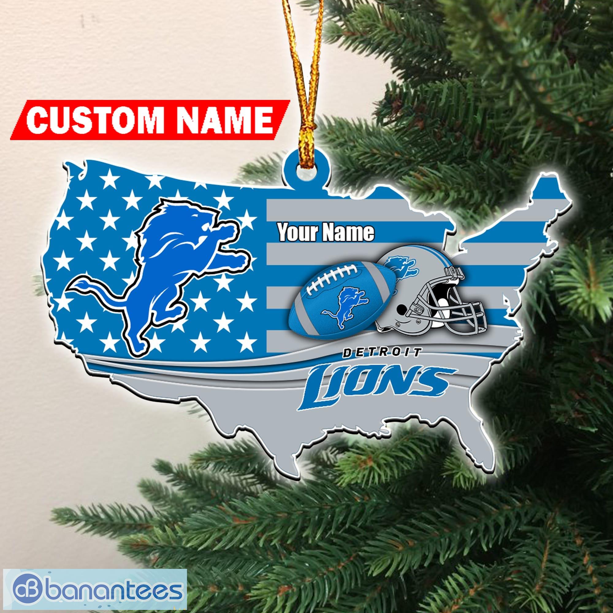 NFL Detroit Lions Flag Map US Personalized Christmas Ornaments - Banantees