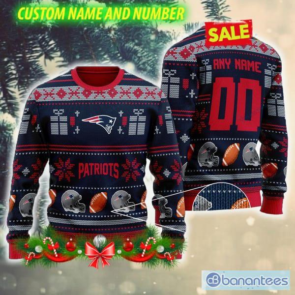 NFL New England Patriots Custom Name And Number Christmas Gift For Fans  Ugly Christmas Sweater - Banantees