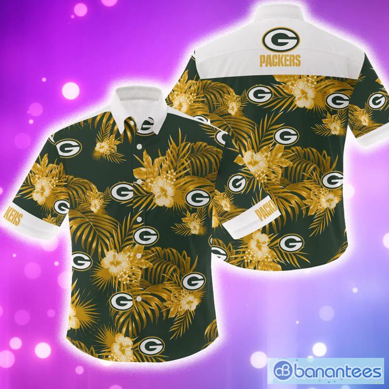 NFL Green Bay Packers Yellow Cover Green Text Hawaiian Shirt