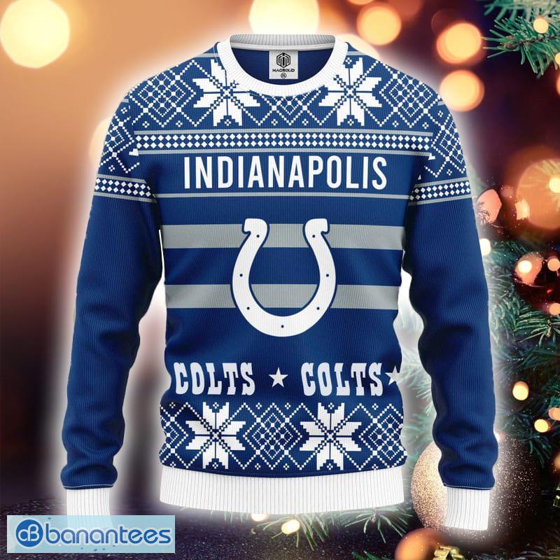 NFL Indianapolis Colts New Season Cold Knitted Christmas 3D Sweater - NFL Indianapolis Colts Black White Pattern Ugly Christmas Sweater Photo 1