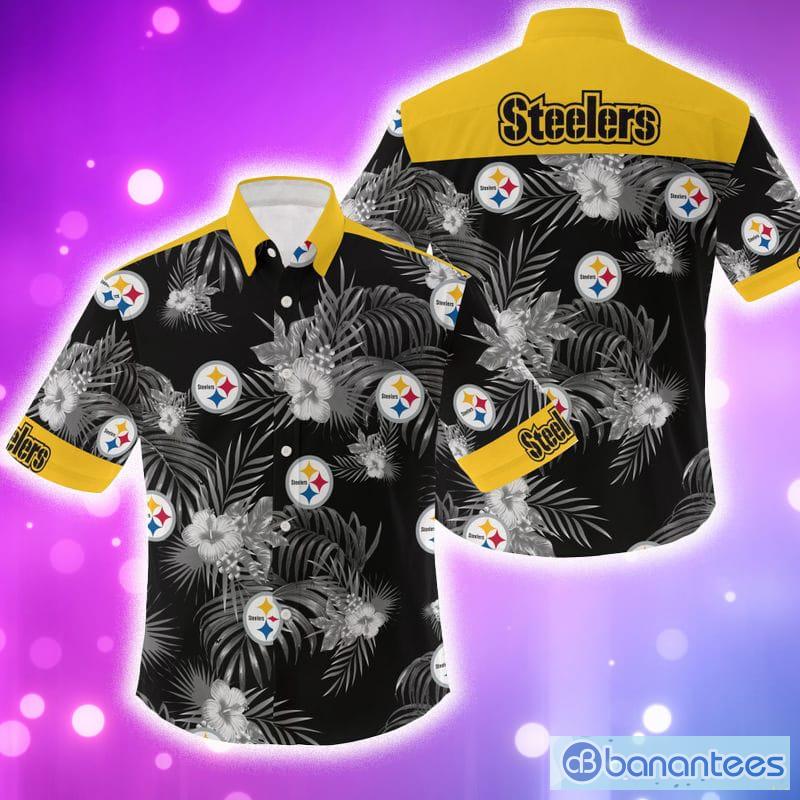 Pittsburgh Steelers Black Floral Woven Button-Up Hawaiian Shirt