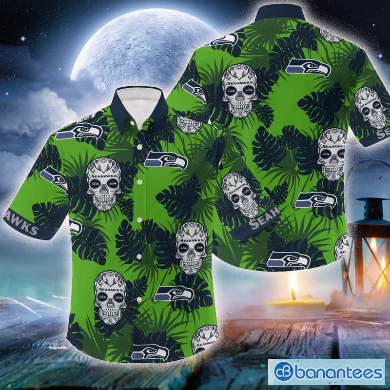 NFL Seattle Seahawks Skull Leaf Halloween Fans Hawaiian Shirt Gift For Men  And Women - Banantees