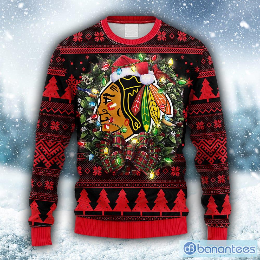 Chicago Blackhawks Christmas Santa Hat AOP Print 3D Ugly Sweater
