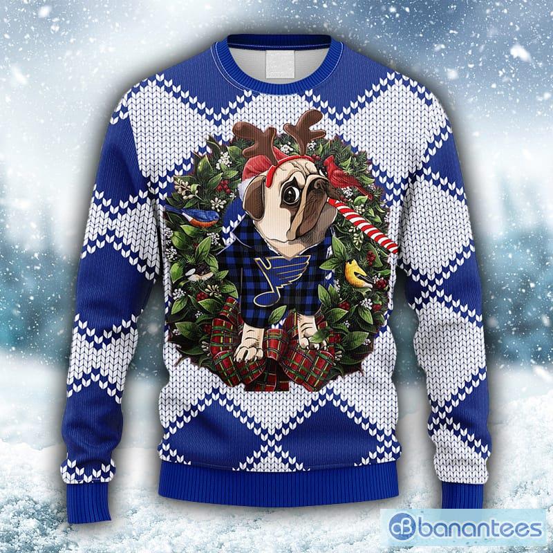 NHL St. Louis Blues Pug Dog Ugly Christmas Sweater