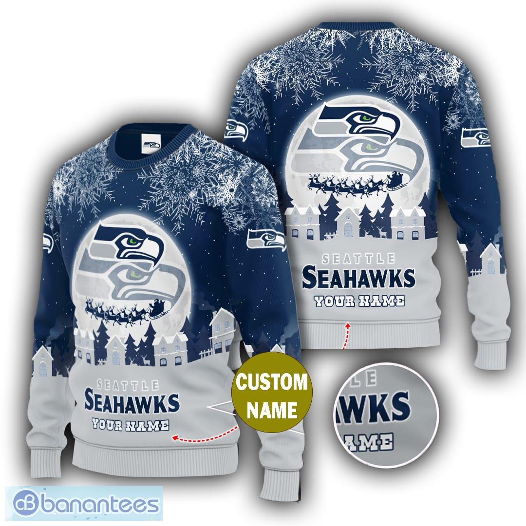 Seattle Seahawks Christmas Big Reindeer Pattern Christmas Gift 3D Ugly  Christmas Sweater - Banantees