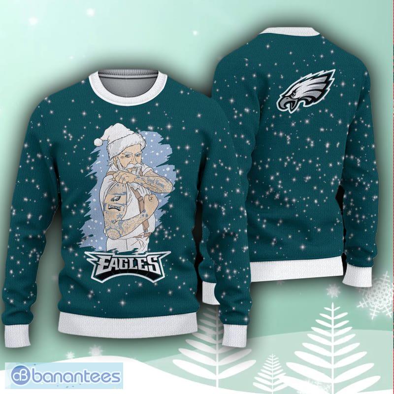 Philadelphia Eagles Christmas Santa Claus Tattoo Ugly Sweater For Men Women  - Banantees