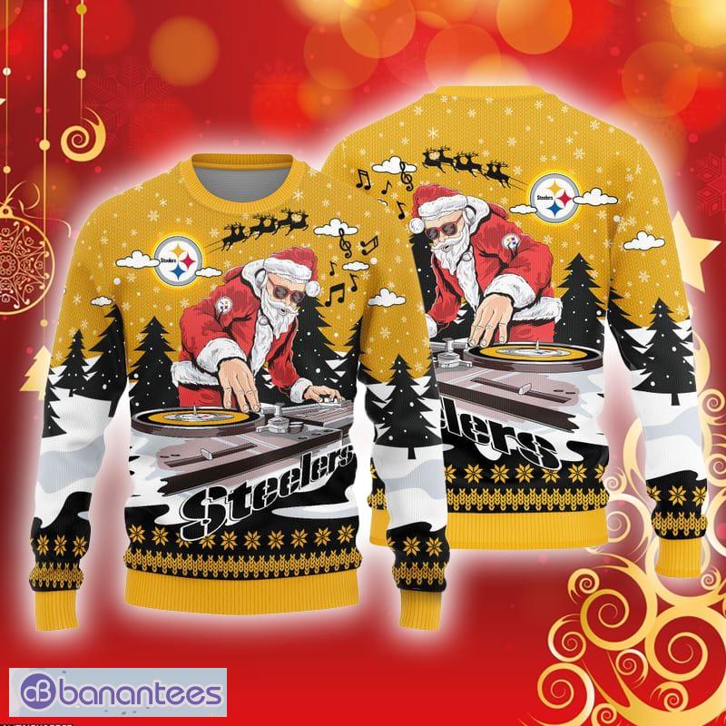Pittsburgh Steelers Logo Knitted Funny DJ Santa Ugly Christmas Sweater -  Banantees