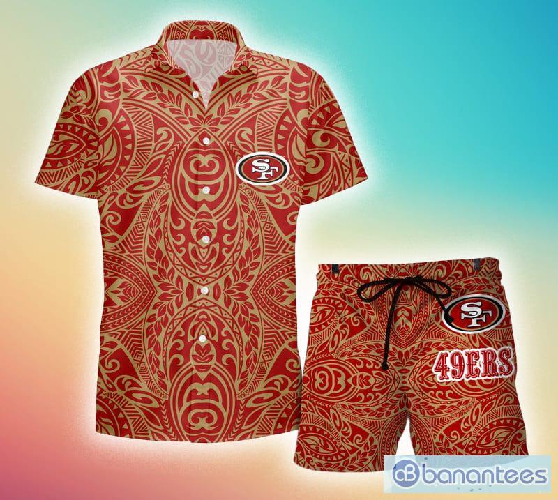 San Francisco 49ers Short Sleeve Aloha Hawaiian Shirt And Shorts Beach Gift  - Banantees